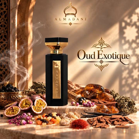 N°25 Oud Exotique – extrait de parfum homme boisé et fruité, 50 ml, flacon noir – AL MADANI