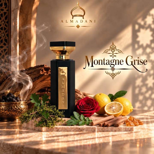 N°09 Montagne Grise – extrait de parfum homme chypré et floral, 50 ml, flacon noir – AL MADANI